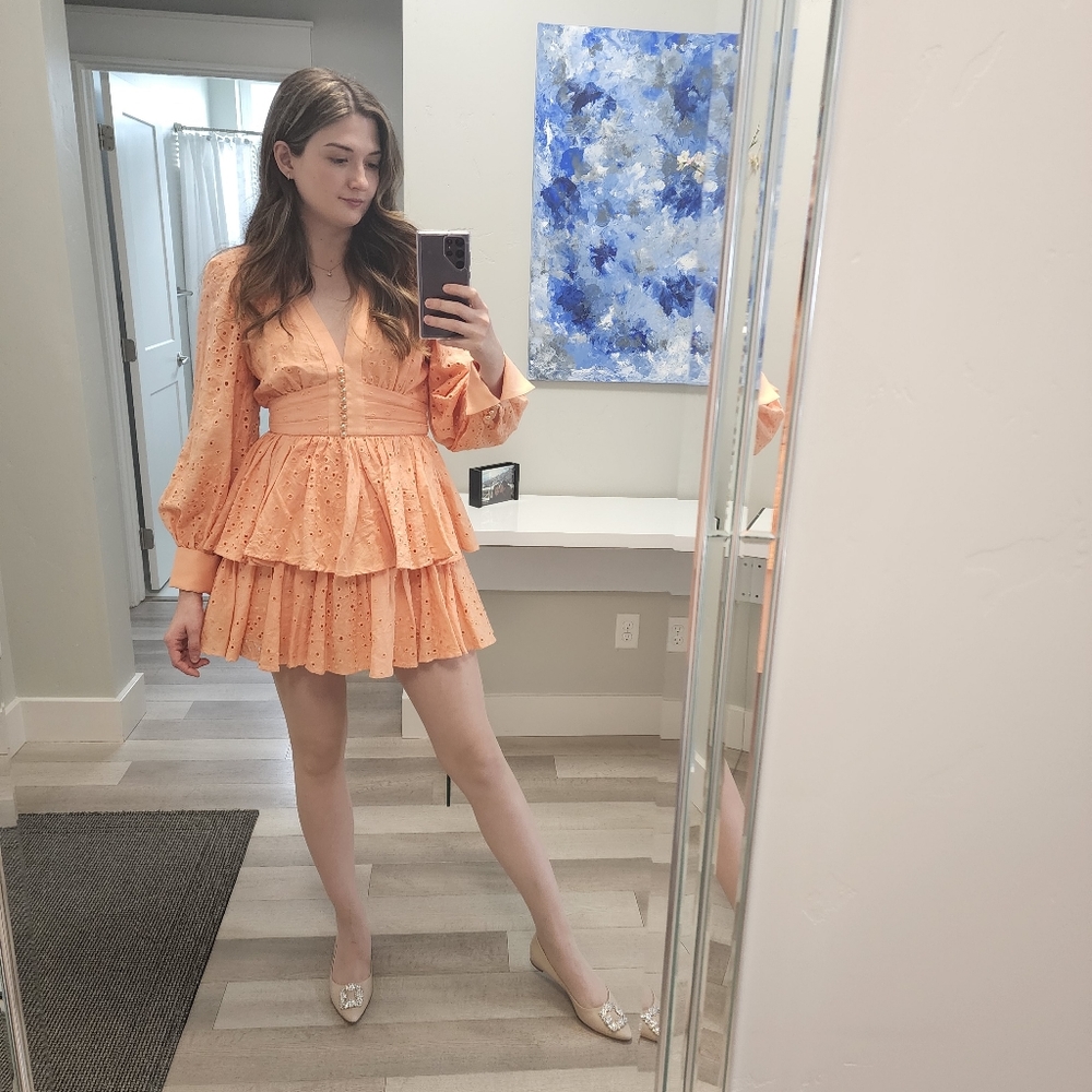 Acler Amelia linen blend ruffle dress apricot lace size 6